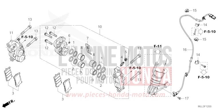 FRONT BRAKE CALIPER (CB1000) for CB1000F "Big One" MAT IRIDIUM GRAY METALLIC (NHC64) from 2025